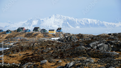 Many different colored houses. Small colored houses, Alluitsup Paa, Greenland photo