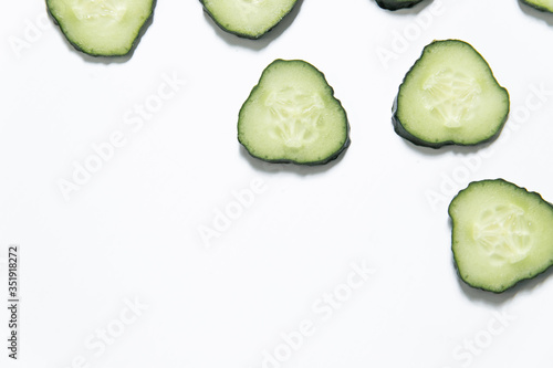Cucumber slice background. Top view