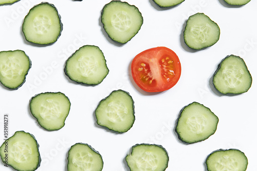 Cucumber slice background. Top view
