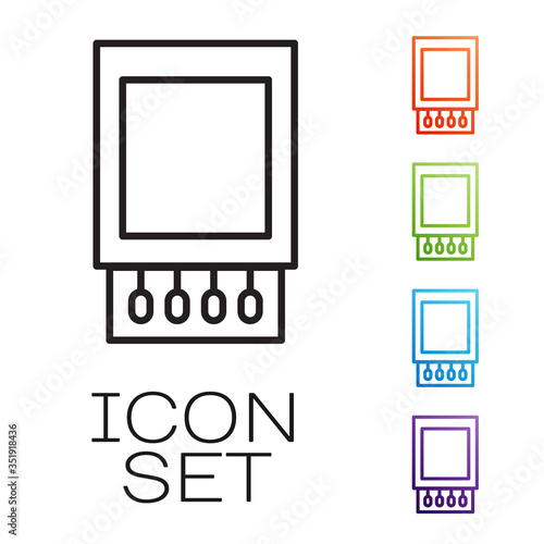 Black line Open matchbox and matches icon isolated on white background. Set icons colorful. Vector