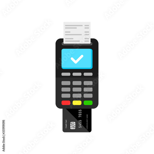 Credit card payment via POS terminal icon flat on isolated white background. EPS 10 vector.