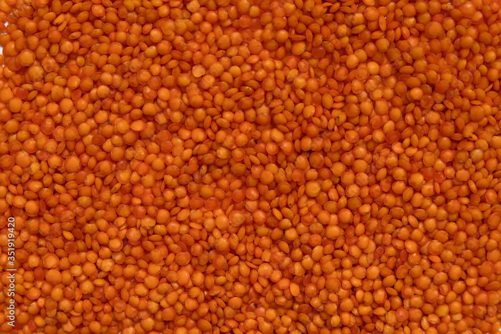 Red lentils isolated on white background. Top view. Red lentils isolated on white background. Top view.