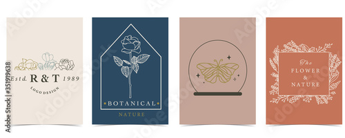 Collection of occult background set with butterfly,flower.Editable vector illustration for website, invitation,postcard and sticker