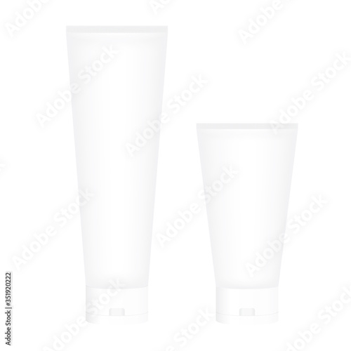 Vector illustration of translucent plastic tube with different size isolated on white background. Set of cosmetic packaging