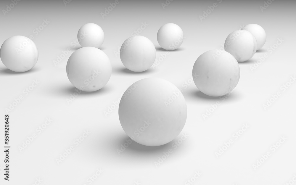 White abstract background. Set of white balls isolated on white backdrop. 3D illustration White abstract background. Set of white balls isolated on white backdrop. 3D illustration