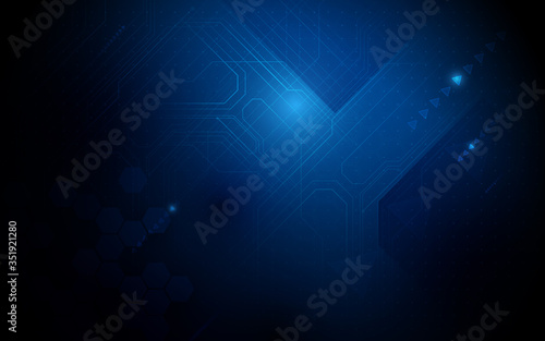 Abstract  technology Hi-tech futuristic digital with geometric innovation and printed circuit board on dark blue background. vector illustration