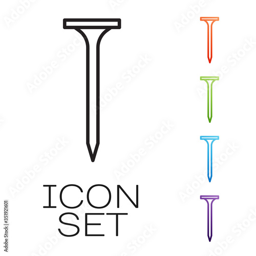 Black line Metallic nail icon isolated on white background. Set icons colorful. Vector