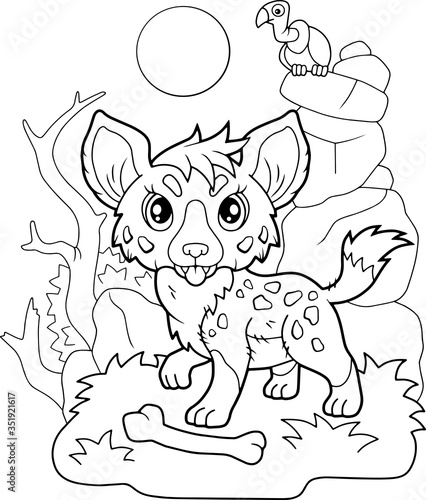 cartoon little cute hyena  coloring book  funny illustration