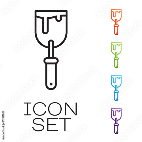 Black line Putty knife icon isolated on white background. Spatula repair tool. Spackling or paint instruments. Set icons colorful. Vector