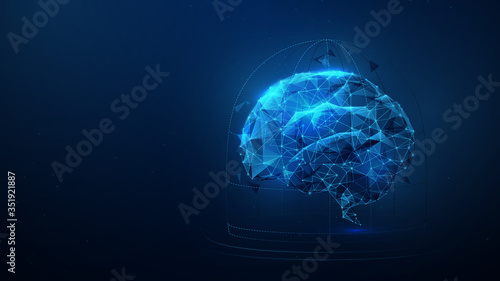Brain locked in cage from lines, triangles, particle, low poly and wireframe design. Vector illustration
