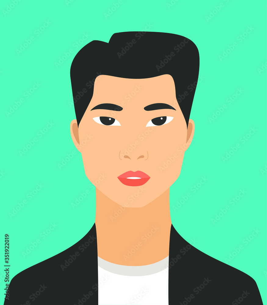 Portrait of an asian guy. Vector illustration flat design.