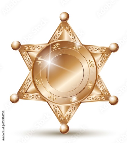3d realistic vector silver badge of police forces or sheriff star.