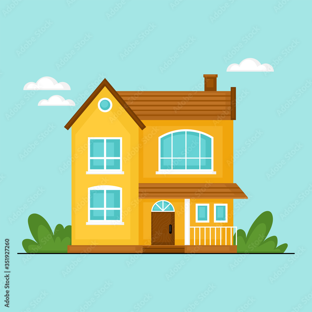 Cute private house design for real estate concept. Flat style cartoon vector illustration