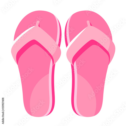 Pink jandals, flip flop icon. Female slim footwear for beach, bathroom, swimming pool.