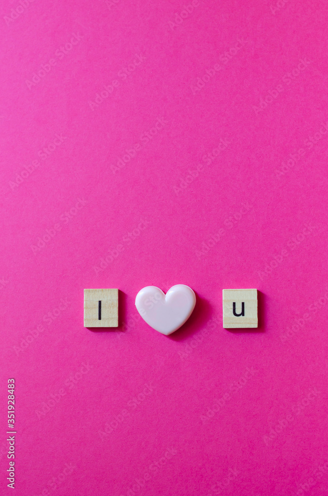 I Love You Text on pink background, flat lay I Love You Text on pink background, flat lay