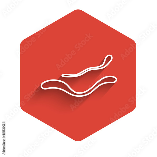 White line Ebola virus disease icon isolated with long shadow. Red hexagon button. Vector Illustration
