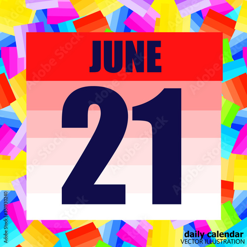 June 21 icon. For planning important day. Banner for holidays and special days. Twenty first of June. Illustration.