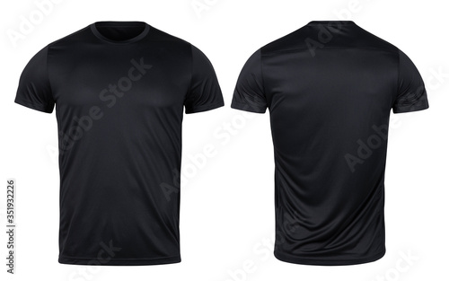 Black sport t-shirt front and back mockup isolated on white background with clipping path.