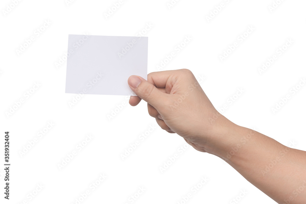 Hand holding white paper isolated on white with clipping path. Hand holding white paper isolated on white with clipping path.