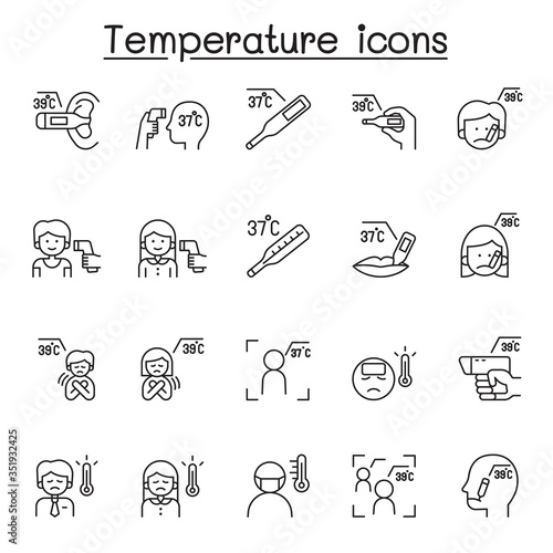Temperature icons set in thin line style