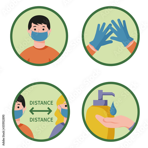 flat icons how to protect yourself and others from the virus, rules for visiting shops, public places, coronavirus how to protect yourself