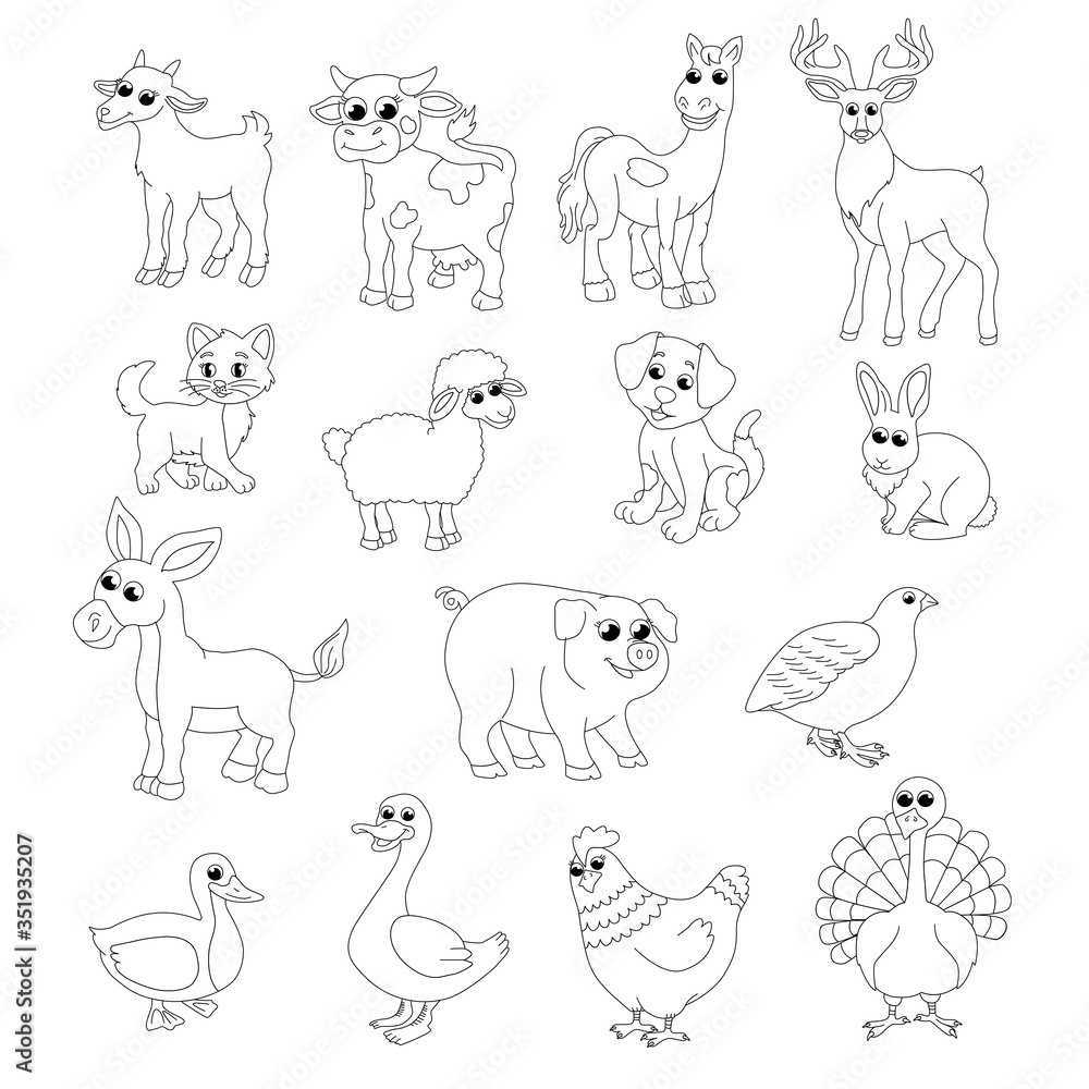 Set of pet coloring books for children silhouettes