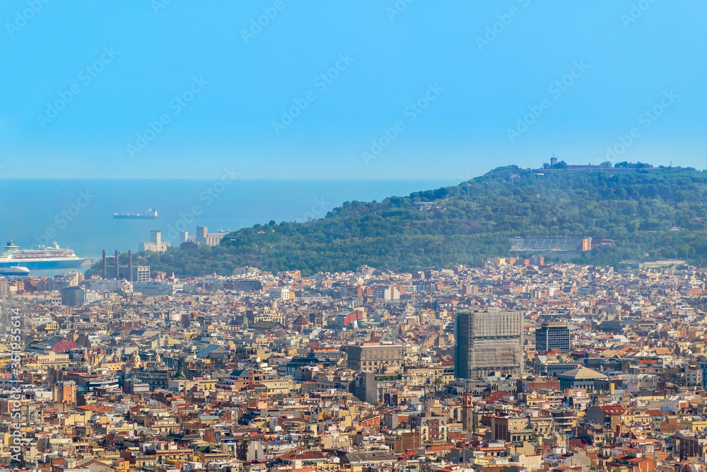 Barcelona Panorama of the city overlooking Mount Montjuic and the sea