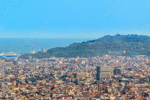 Barcelona Panorama of the city overlooking Mount Montjuic and the sea