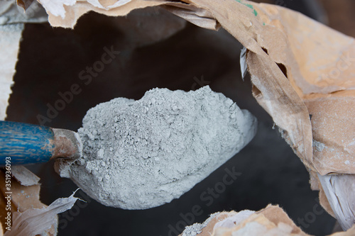 Cement powder with trowel put in bag package