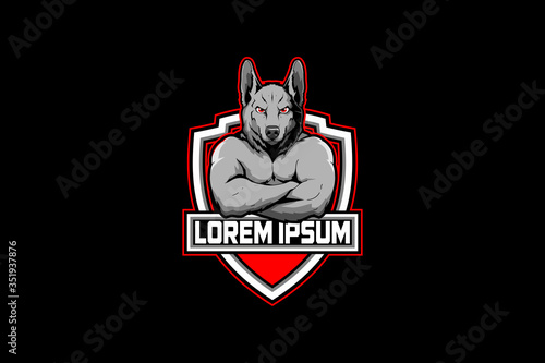 German Shepard with human body cartoon vector logo template