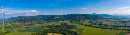 Aerial View of Panoramic view on Lysa Hora peak in Moravskoslezske Beskydy mountains close to Havirov , Czech