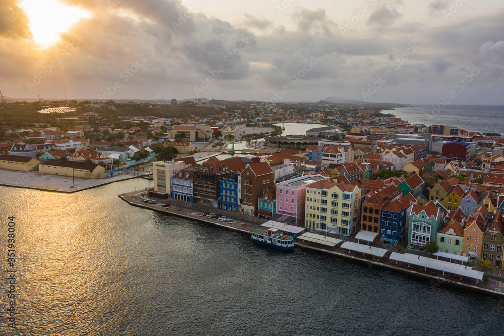 Aerial view over downtown Willemstad - Curacao - Caribbean Sea
