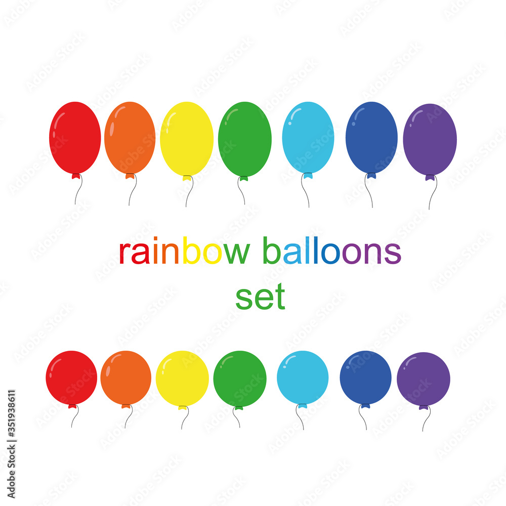 rainbow balloons in a flat style. Set of elements. Vector graphic for design. festive decoration fun holiday birthday new year wedding rainbow balloons in a flat style. Set of elements. Vector graphic for design. festive decoration fun holiday birthday new year wedding