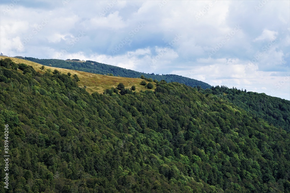 Tree less mountain tops with forest at the flanks spotted in the Vosges