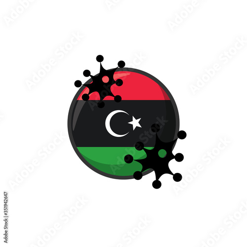 Libya hit by Coronavirus. Covid-19 impact nationwide. Virus attack on Libya flag concept illustration on white background
 photo