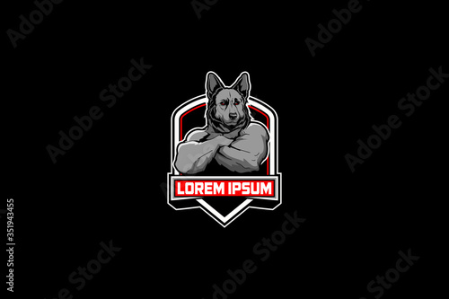 German Shepard dog with human body cartoon character vector crest logo template