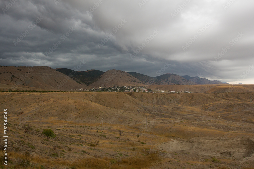 Dramatic landscape view. Cloudy day in summer. Sun Valley, Crimea.