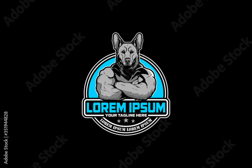 German Shepard dog with human body cartoon character vector logo