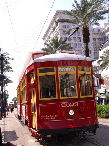 Trolley buses and trams form a fast, cheap and efficient way to get around the city of New Orleans in Louisiana USA