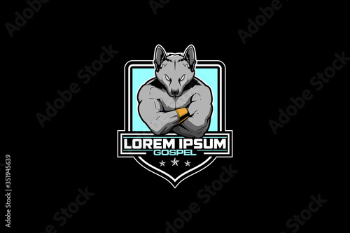 German Shepard dog with human body cartoon character vector crest logo