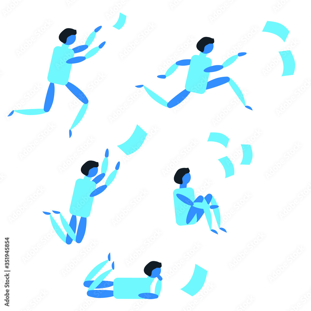 Man in various poses. Runs, jumps, sits. Vector illustration. Man in various poses. Runs, jumps, sits. Vector illustration.