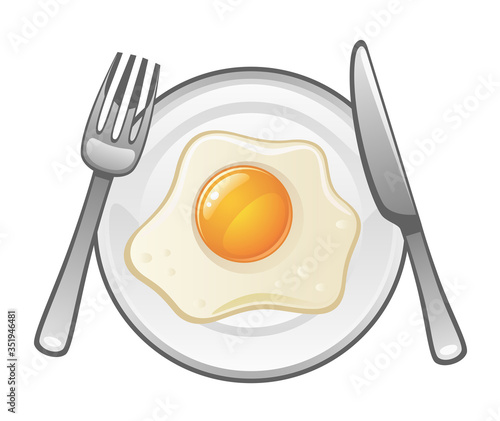 Plate with fried egg on a white background