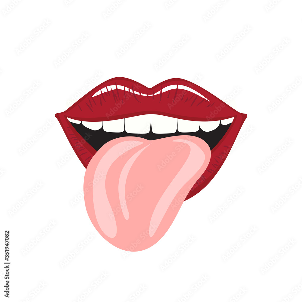 Female lips and pink tongue sticking out on white. Female lips and pink tongue sticking out on white.