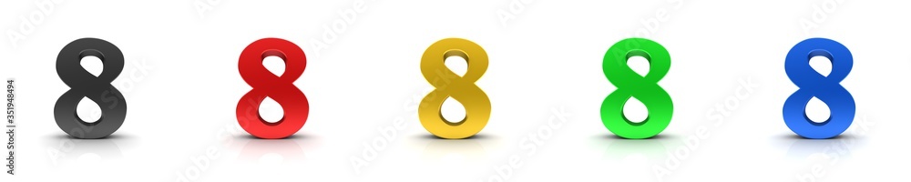 Obraz premium 8 eight numbers 3d sign black red gold green blue