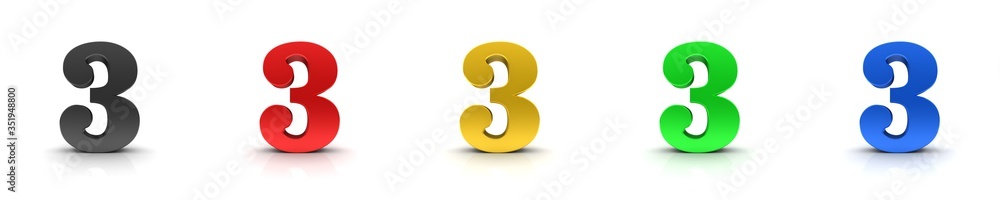 3 three numbers 3d sign black red gold green blue 3 three numbers 3d sign black red gold green blue