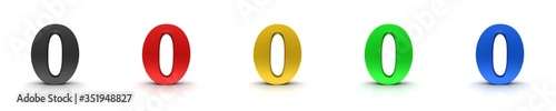 0 zero numbers 3d sign black red gold green blue