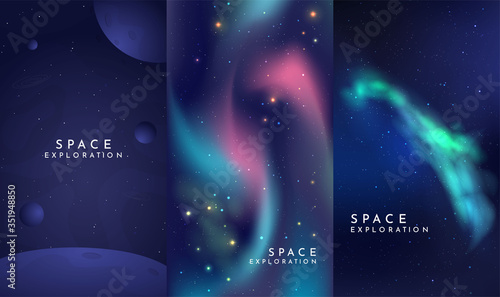 Nebula background. Vector illustration. Phone wallpapers set. Cosmic concept. Space exploration design.