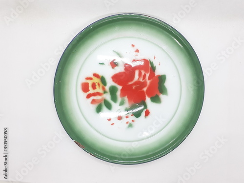 Artistic Food Plate Tray Decorated by Traditional Pattern Painting for Kitchen Utensils in White Isolated Background