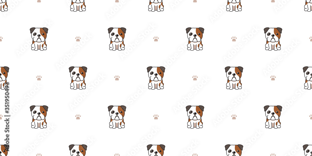 Obraz premium Cartoon character bulldog seamless pattern background for design.