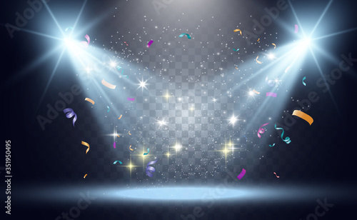 Lots of colorful tiny confetti and ribbons on transparent background. Festive event and party. Multicolor background.Colorful bright confetti isolated on transparent background